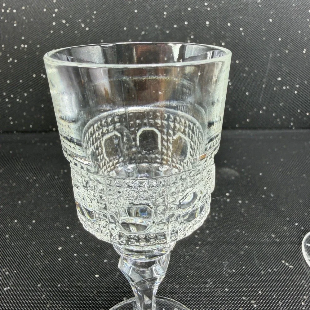 Antique Clear Pressed Glass Cordial Cups Thumbprint Starburst Base Set of 2 VTG